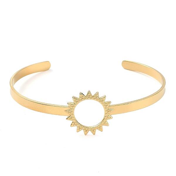 304 Stainless Steel Hollow Sunflower Cuff Bangle for Women