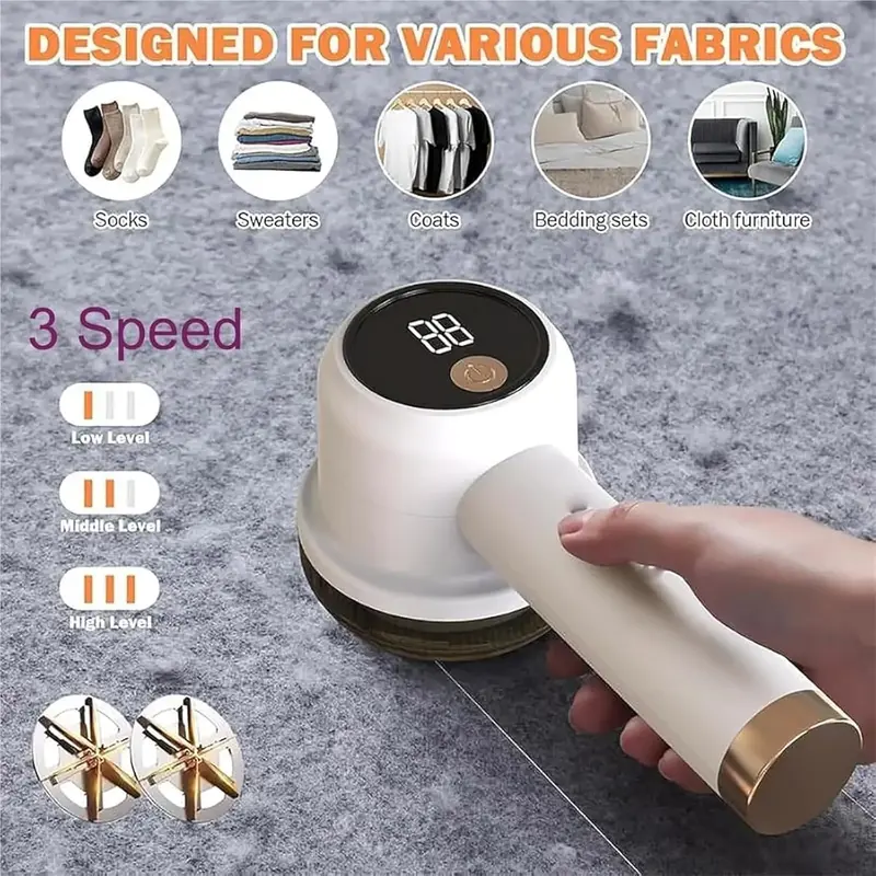 Rechargeable Fabric Shaver with 2 Replaceable Stainless Steel 6-Leaf Blades(1 Free Extra Included) | Lint Remover with 3-Spee...