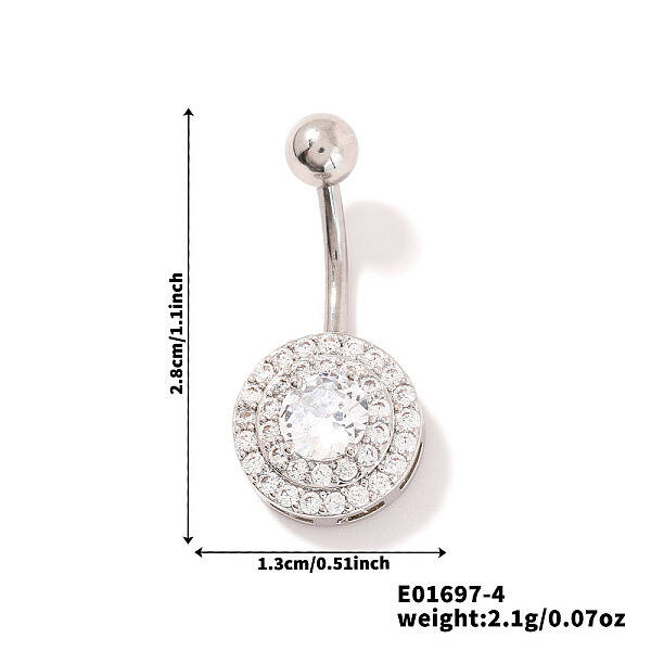 Chic Flat Round Brass Full Crystal Rhinestone Curved Barbell Belly Button Rings with Shiny Delicate Design
