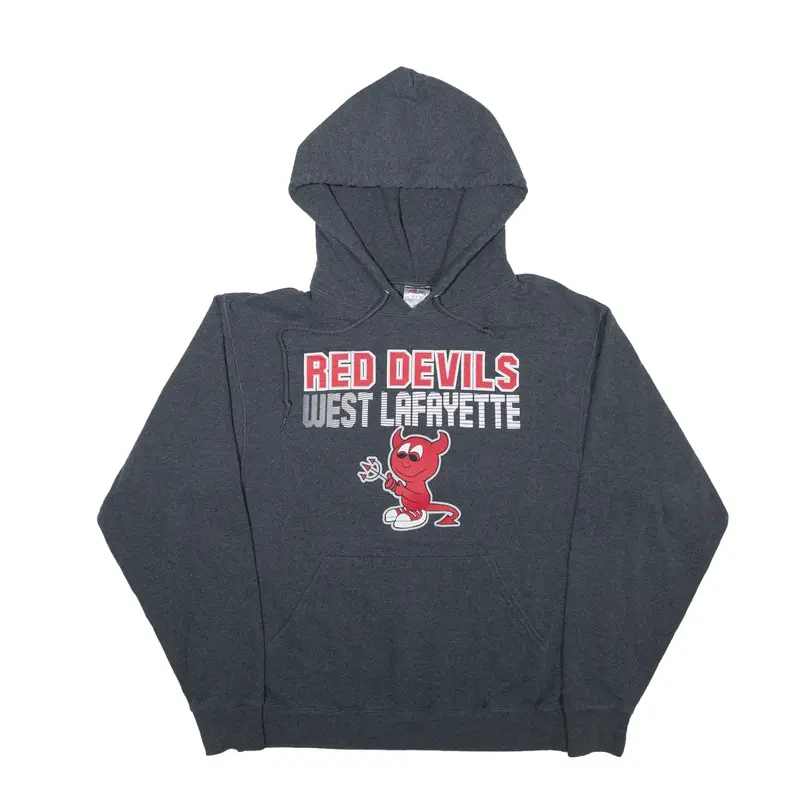 JERZEES Red Devils West Lafayette USA Hoodie Grey Pullover Mens M