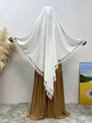 Women's Patchwork Contrast Lace Trim Instant Hijab, Casual Soft Comfortable Breathable Hijab for Daily Wear, Women's Islamic ...