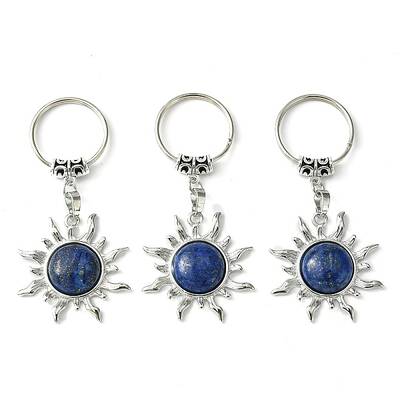 Natural Dyed Lapis Lazuli & Brass Sun Pendant Keychain