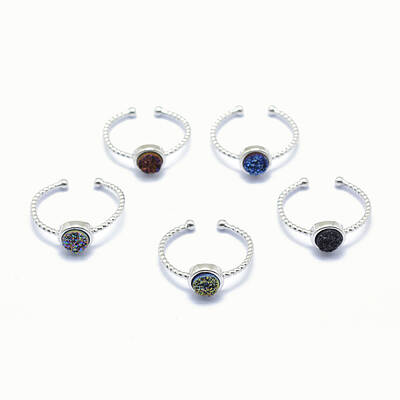 Electroplate Natural Druzy Agate Cuff Finger Rings