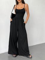 Women's Solid Wide Leg Sleeveless Jumpsuit, Casual Comfy Backless Cami Jumpsuit for Daily Wear, Ladies Clothes for All Season...