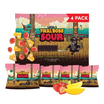 Final Boss Sour - Level 2 Sour Strawberry & Mango β 4-Pack Real Fruit Sour Snack (3.5oz Pouches)