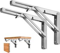 2PCS Folding Shelf Brackets - Heavy Duty Stainless Steel Collapsible Shelf Bracket for Bench Table, Space Saving DIY Bracket ...