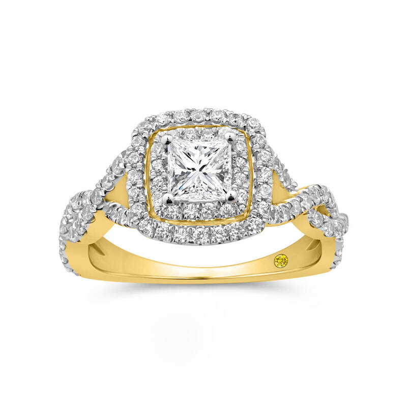 Emberweave Double Halo Lab Grown Princess Cut Diamond Engagement Ring | Yellow Gold 1 1/10 CT. TW.