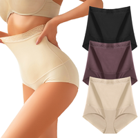 FINETOO 3PCS High Waisted Underwear for Women Tummy Control Underwear Lace Waistband Design Soft Nylon Stretchy No Show S-3XL...