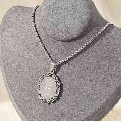 304 Stainless Steel Oval with Virgin Pendant Box Chain Necklaces