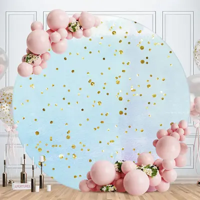 Aperturee Gold Spot Round Blue Happy Birthday Party Backdrop