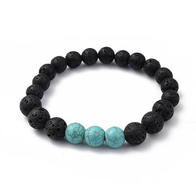 Synthetic Turquoise(Dyed)(Dyed) & Natural Lava Rock Beaded Stretch Bracelets