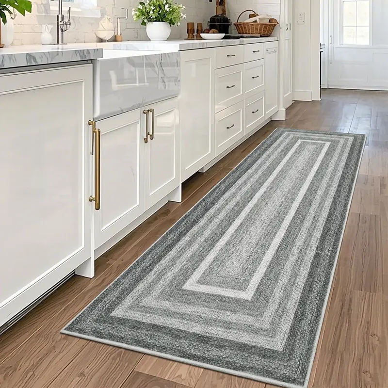 Garvee 2x6 Washable Non Slip Runner Rug - Braided Print, Stain Resistant Easy Clean, Polyester, Low Pile, TPR Backing, Kitche...