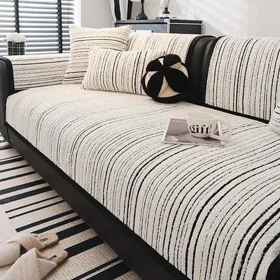Striped Pattern Sofa Cover, 1 Count Non-slip Soft Comfortable Sofa Cushion Cover, Couch Sofa Protector for Home Living Room, ...