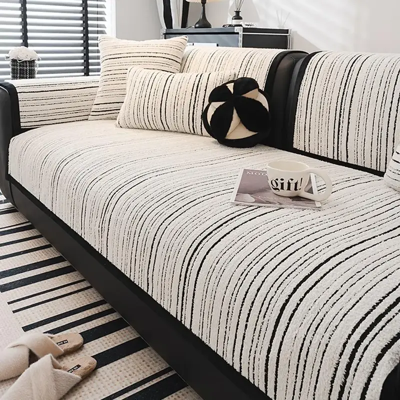 Striped Pattern Sofa Cover, 1 Count Non-slip Soft Comfortable Sofa Cushion Cover, Couch Sofa Protector for Home Living Room, ...