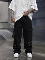 Men's Solid Flap Pocket Zipper Cargo Pants, Regular Fit Street Fashion Casual Trousers for Daily Wear, Men's Bottoms for All ...