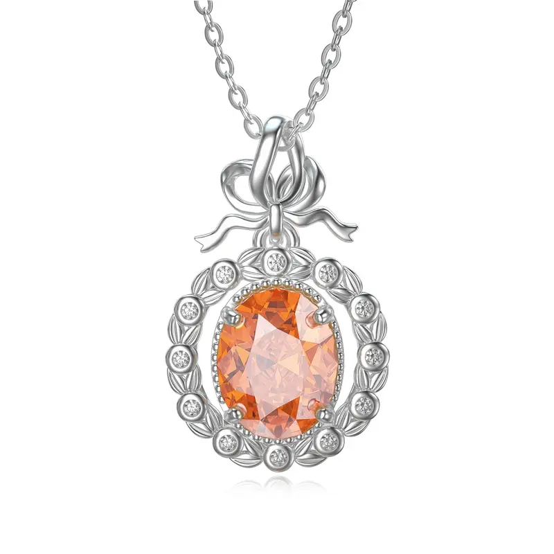 14K White Gold Round Pendant Necklace