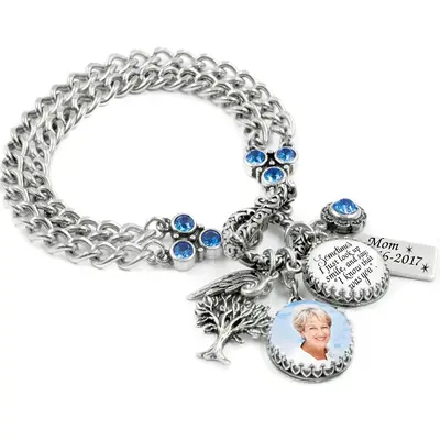 Sterling Silver Sapphire Personalized Photo Charm Bracelet