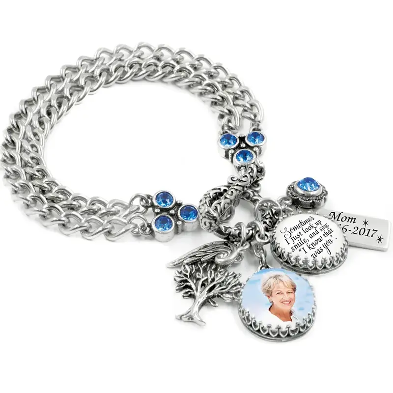 Sterling Silver Sapphire Personalized Photo Charm Bracelet