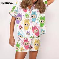 SHESHOW Trending Cute Monster Silky Satin Pajama Set For Women Print Comfy Satin Sleepwear & Loungewear Pjs Printing Silky To...