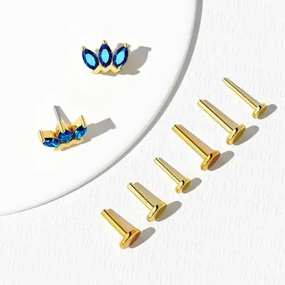 14K Gold Symmetric CZ Flower Threadless Cartilage Stud - Titanium Post Only / 18G-6mm