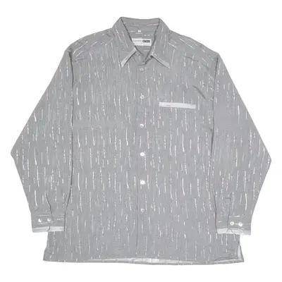 CASUAL STYLE Shirt Grey Viscose Crazy Pattern Long Sleeve Mens XL
