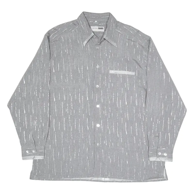 CASUAL STYLE Shirt Grey Viscose Crazy Pattern Long Sleeve Mens XL