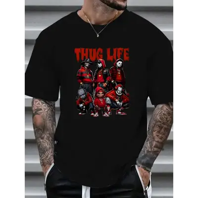 Men'S Plus Size 3D Digital Print T-Shirt, Casual Crew Neck Top, 100% Polyester Knit Fabric, Slight Stretch, Regular Fit, Mach...