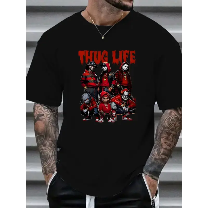 Men'S Plus Size 3D Digital Print T-Shirt, Casual Crew Neck Top, 100% Polyester Knit Fabric, Slight Stretch, Regular Fit, Mach...