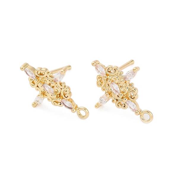 Brass Micro Pave Cubic Zirconia Stud Earrings Finding