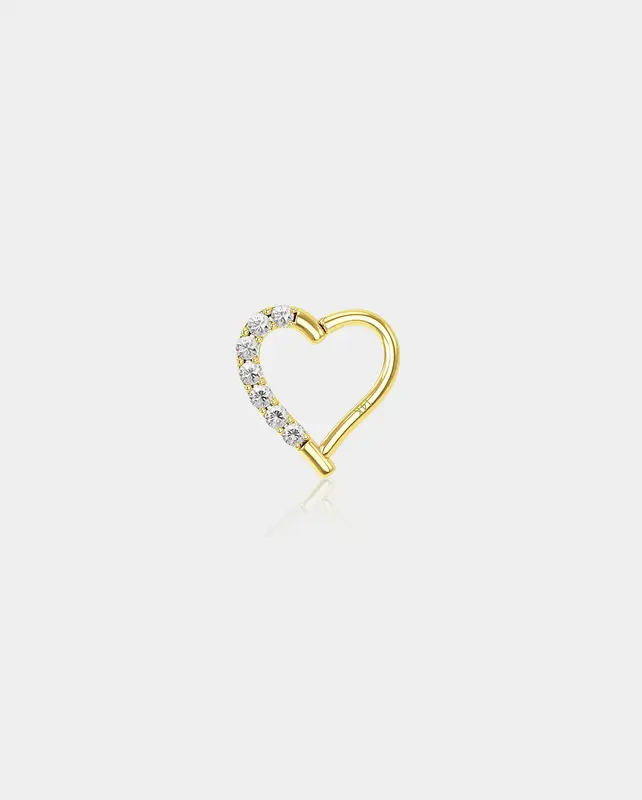 14K Gold CZ Heart Shaped Daith Earring - Right / 8mm