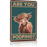 Vintage Highland Cow Chicken Are You Pooping Funny Tin Sign for Bathroom Decoration Toilet  Metal Wall Art Home Decor Gift It...