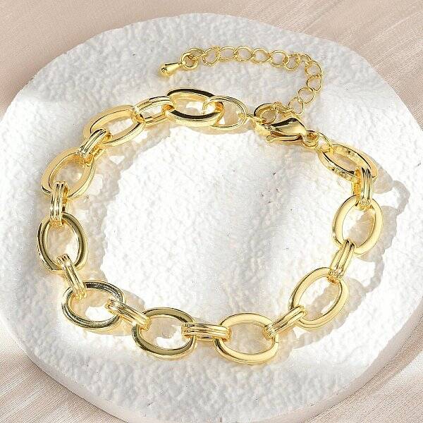 Brass Oval Link Chain Bracelets for Women Men