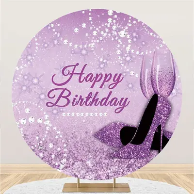 Aperturee Giltter Purple Pearl Circle Happy Birthday Backdrop | Circle Birthday Backdrop Cover | Round Party Backdrop | Birth...
