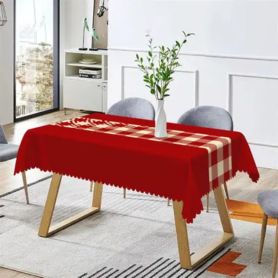 Modern Red Plaid Rectangle Tablecloth For Christmas - Aperturee