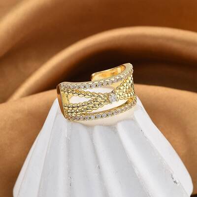 Rack Plating Brass Micro Pave Clear Cubic Zirconia Cuff Finger Rings for Women