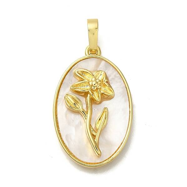 Brass Pave Shell Birth Flower Pendants