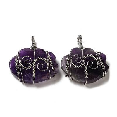 Natural Amethyst Copper Wire Wrapped Pendants