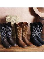 [square toe]IUV Cowboy Boots For Women Square Toe Cowgirl Boots Mid Calf Western Boots Pull On Fashion Cowboy Boots elegant b...