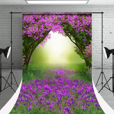 Purple Tulip Flowers Greenery Photo Sweep Backdrop - Aperturee