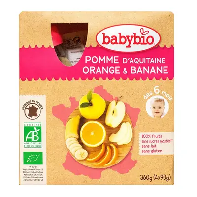 Babybio Fruit Bottles - 6 months and more - Apple, Orange, Banana - ORGANIC 4x90 g