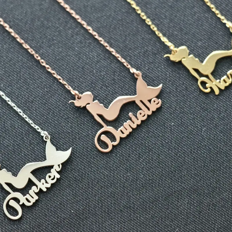 Gold Mermaid Necklace, Personalized Mermaid Name Necklace, Mermaid Lover Gift, Silver Mermaid Gift, Gift For Her, Kids Neckla...