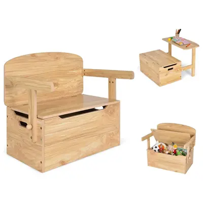 Costzon 3-in-1 Convertible Wooden Toy Storage Bench with Handle, 2 Bins for Kids Reading Nook, Toddler Table and Chair Set fo...