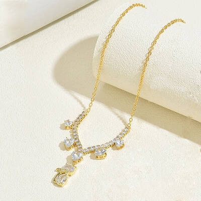 Brass Clear Cubic Zirconia Cat Heart Pendant Necklaces for Women