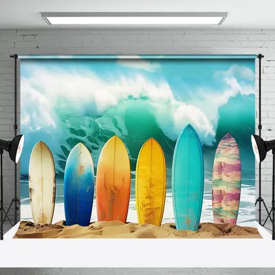Surfboard Sea Wave Beach Summer Backdrop For Photo - Aperturee
