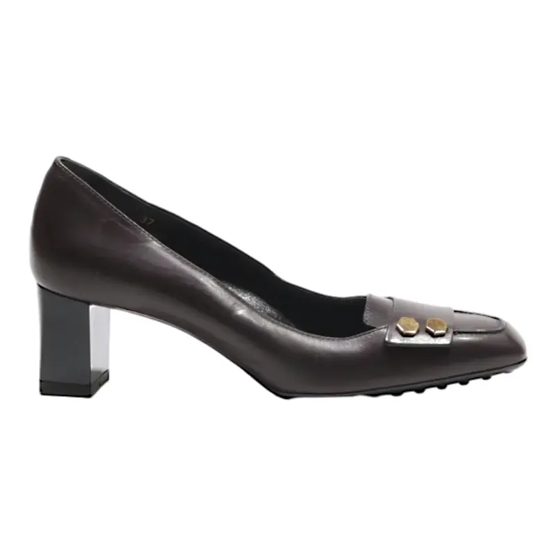 TODS Block Heels Maroon Leather Womens UK 4
