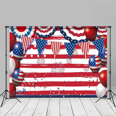 USA Balloon Red White Stripes Independence Day Backdrop - Aperturee