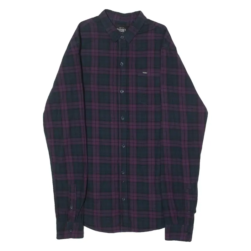 DIESEL Mens Shirt Purple Check Long Sleeve M