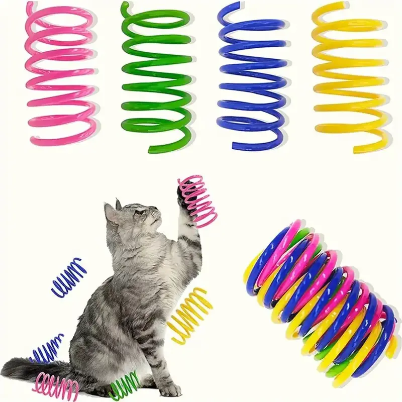Random Color Cats Interactive Spring Toy, 4 Counts Playful Coil Toy for Cats Kittens Dogs, Interactive Cat Teaser Toy, Colorf...