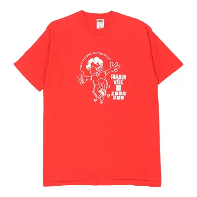 Single Stitch Mon Sheong Foundation. Fruit Of The Loom Graphic T-Shirt - Large Red Cotton