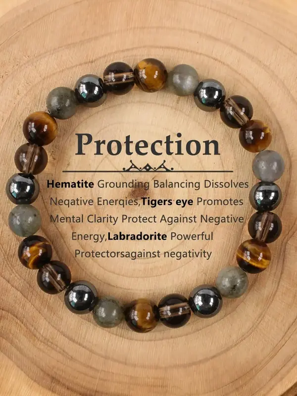 8mm Black Onyx & Hematite & Tiger's Eye & Labradorite Protection Bracelet, Grounding Stone for Mental Clarity, Dissolve Negat...